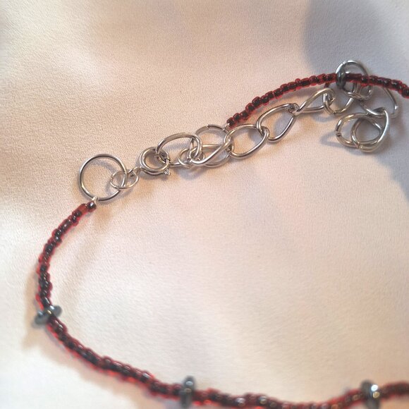 Artisan Made Edgy Beaded Tigers Eye Stone Chip and Hematite Choker Necklace - Picture 5 of 6